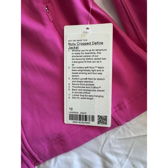 New Lululemon Nulu Cropped Define Jacket Size 10 Sonic Pink SNCP Full Zip NWT - Picture 6 of 16